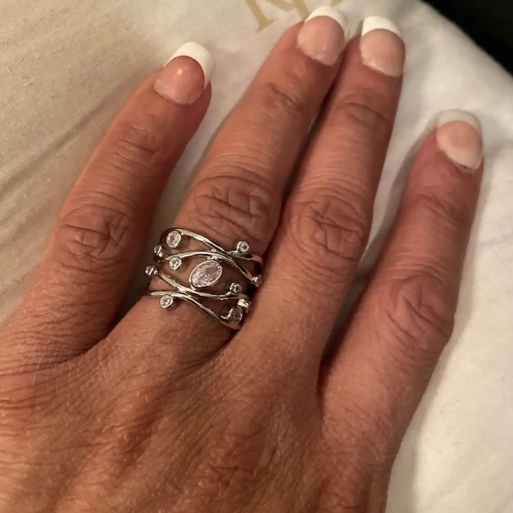 Denisha Vine Flower Silver Bridal Wedding Ring View 3